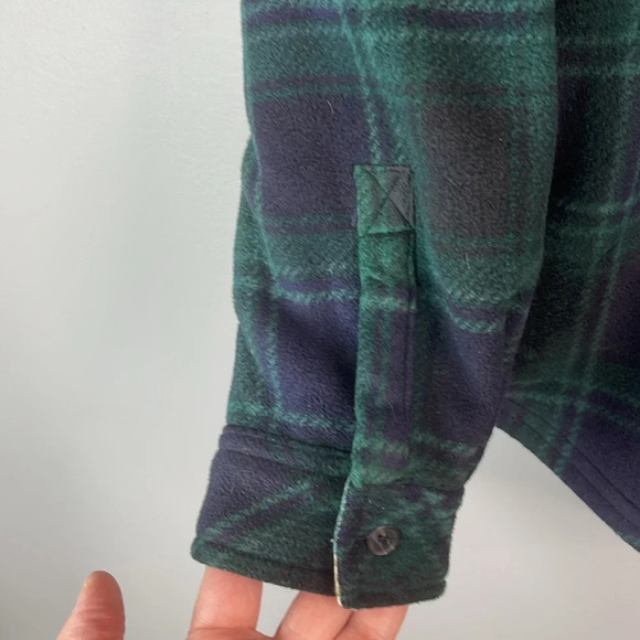 REALTREE Plaid Fleece Hooded Shirt Jacket Navy Green Sherpa Lined Pockets Size S - Picture 6 of 15
